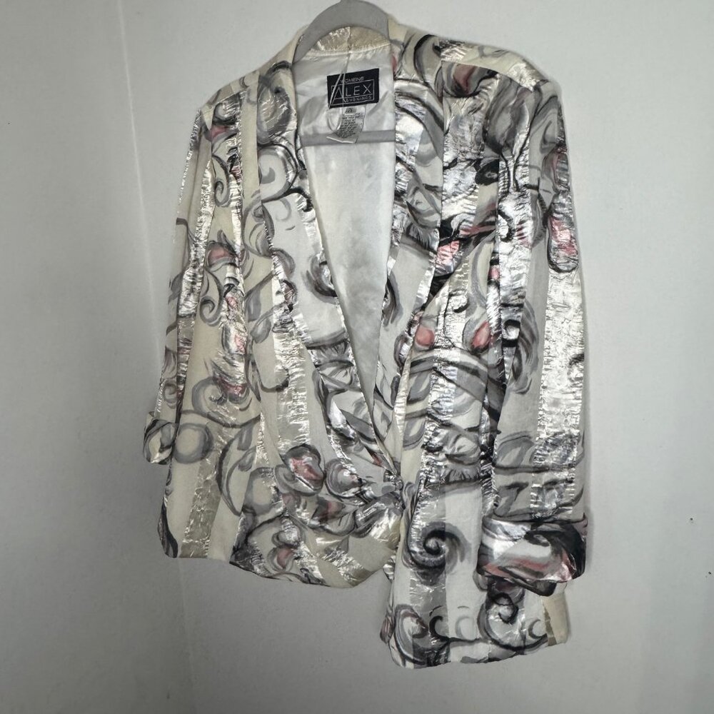 Alex Evenings Jacket Women's Size 2X Wrap Front Black White